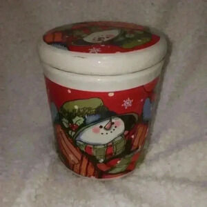 Merry Brite Snowman Canister With Lid/Christmas Decor Made In China